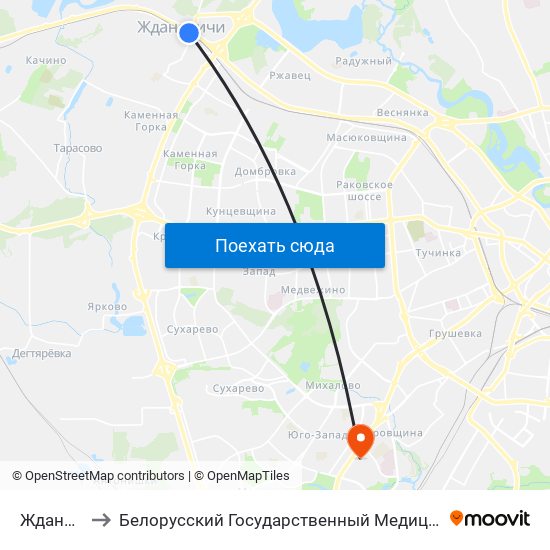 Ждановичи to Белорусский Государственный Медицинский Университет map