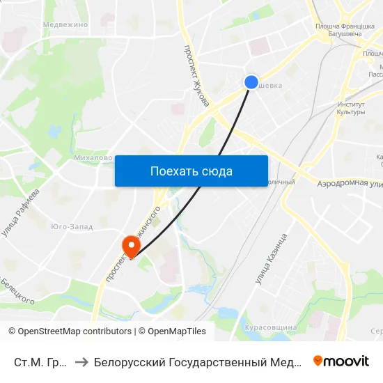 Ст.М. Грушаўка to Белорусский Государственный Медицинский Университет map