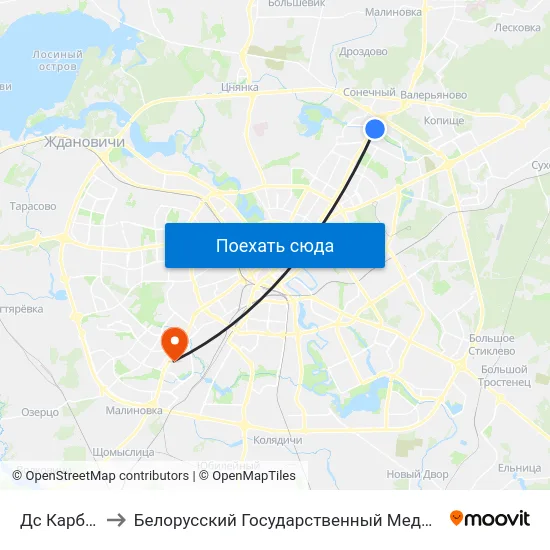 Дс Карбышева to Белорусский Государственный Медицинский Университет map