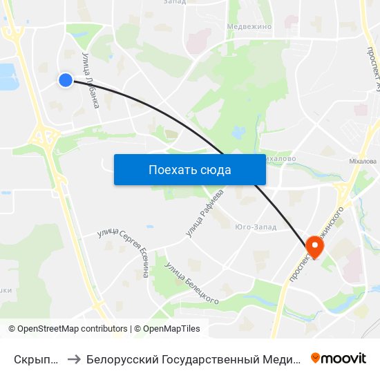 Скрыпнікава to Белорусский Государственный Медицинский Университет map