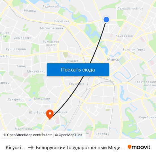 Кіеўскі Сквер to Белорусский Государственный Медицинский Университет map