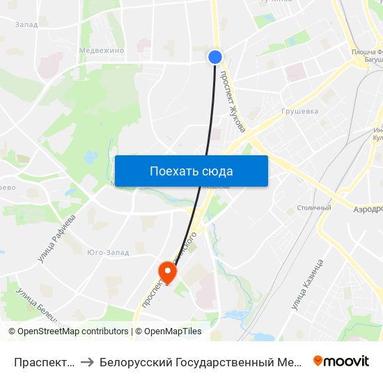 Праспект Жукава to Белорусский Государственный Медицинский Университет map