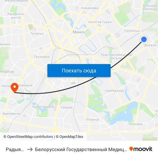 Радыяльная to Белорусский Государственный Медицинский Университет map