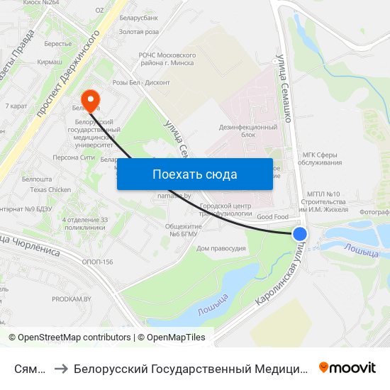 Сямашкі to Белорусский Государственный Медицинский Университет map