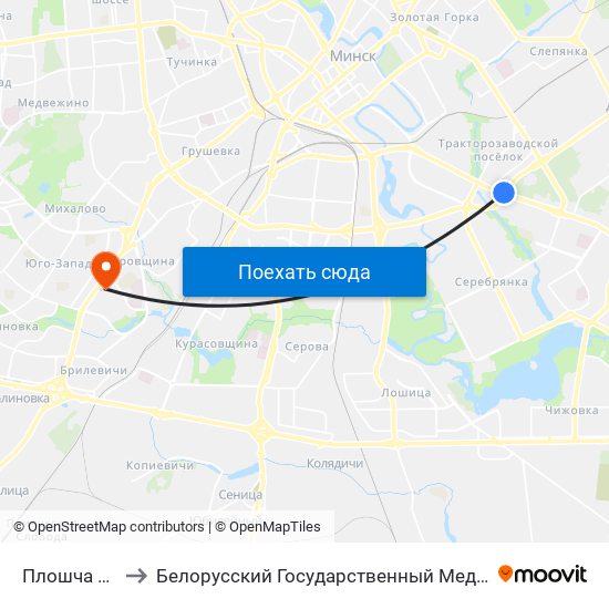 Плошча Ванеева to Белорусский Государственный Медицинский Университет map