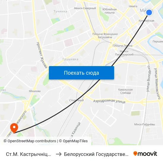 Ст.М. Кастрычніцкая (Ст.М. Октябрьская) to Белорусский Государственный Медицинский Университет map