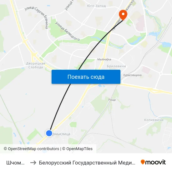 Шчомысліца to Белорусский Государственный Медицинский Университет map