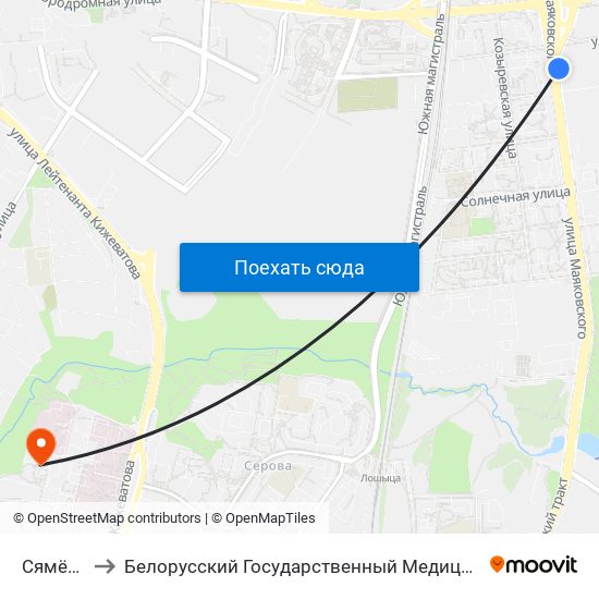 Сямёнава to Белорусский Государственный Медицинский Колледж map