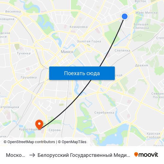 Московская to Белорусский Государственный Медицинский Колледж map