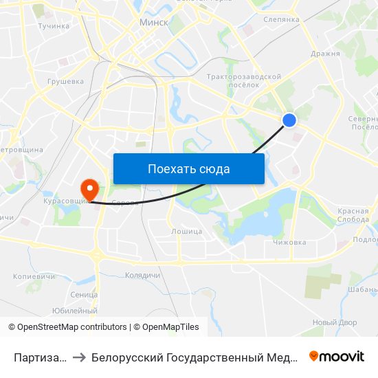 Партизанская to Белорусский Государственный Медицинский Колледж map