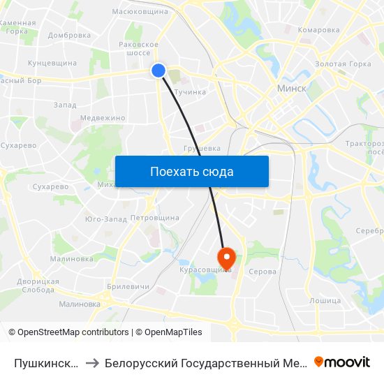 Пушкинская Ст.М. to Белорусский Государственный Медицинский Колледж map