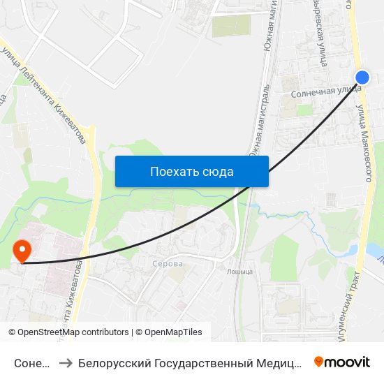 Сонечная to Белорусский Государственный Медицинский Колледж map