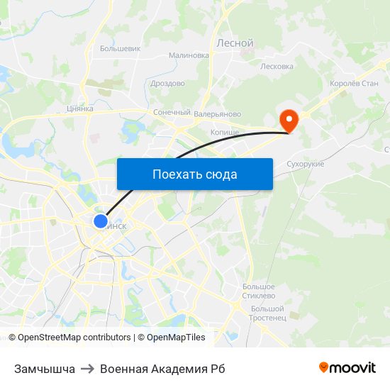 Замчышча to Военная Академия Рб map