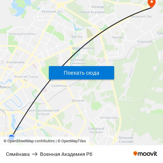 Сямёнава to Военная Академия Рб map