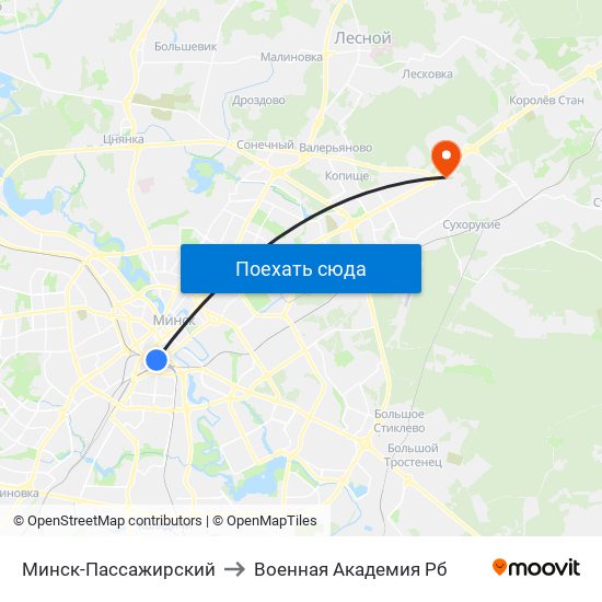 Минск-Пассажирский to Военная Академия Рб map