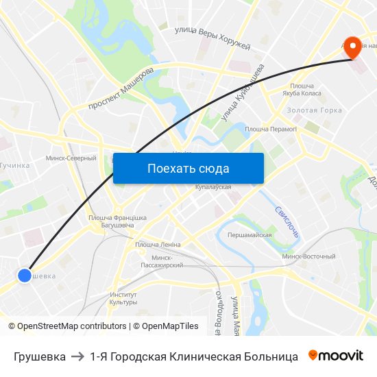 Грушевка to 1-Я Городская Клиническая Больница map