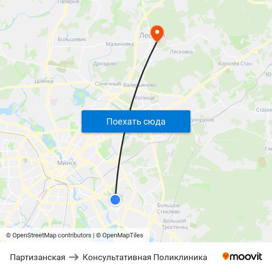 Партизанская to Консультативная Поликлиника map
