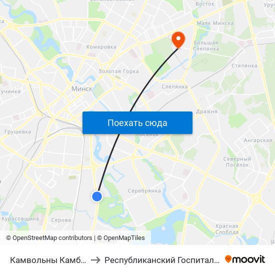 Камвольны Камбінат to Республиканский Госпиталь Кгб map