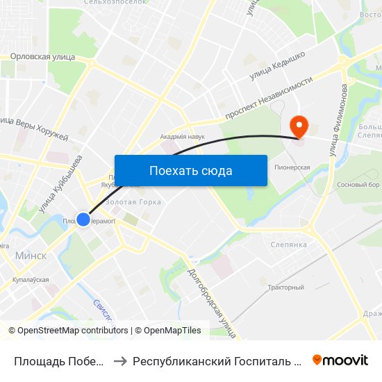 Площадь Победы to Республиканский Госпиталь Кгб map