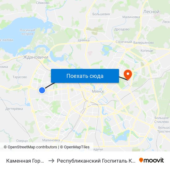 Каменная Горка to Республиканский Госпиталь Кгб map