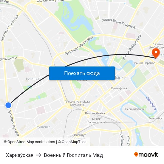 Харкаўская to Военный Госпиталь Мвд map