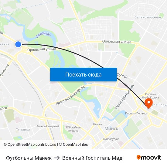 Футбольны Манеж to Военный Госпиталь Мвд map