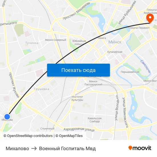 Михалово to Военный Госпиталь Мвд map