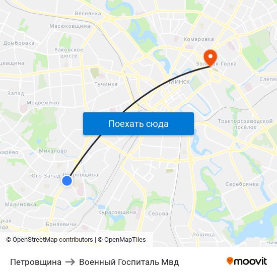 Петровщина to Военный Госпиталь Мвд map