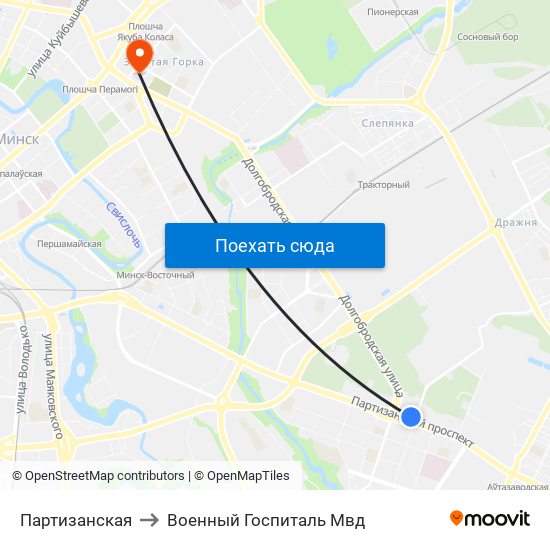Партизанская to Военный Госпиталь Мвд map