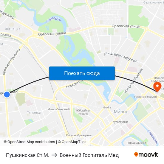 Пушкинская Ст.М. to Военный Госпиталь Мвд map