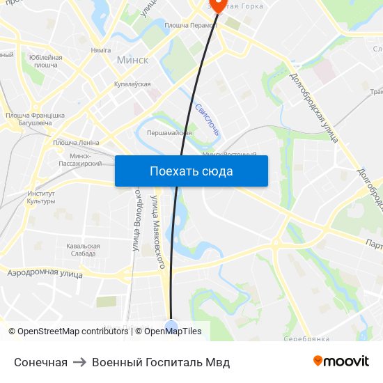 Сонечная to Военный Госпиталь Мвд map