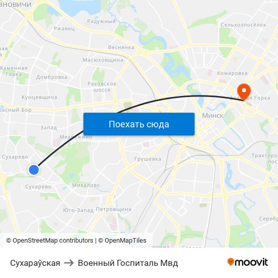 Сухараўская to Военный Госпиталь Мвд map