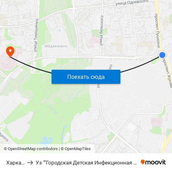 Харкаўская to Уз ""Городская Детская Инфекционная Клиническая Больница"" map