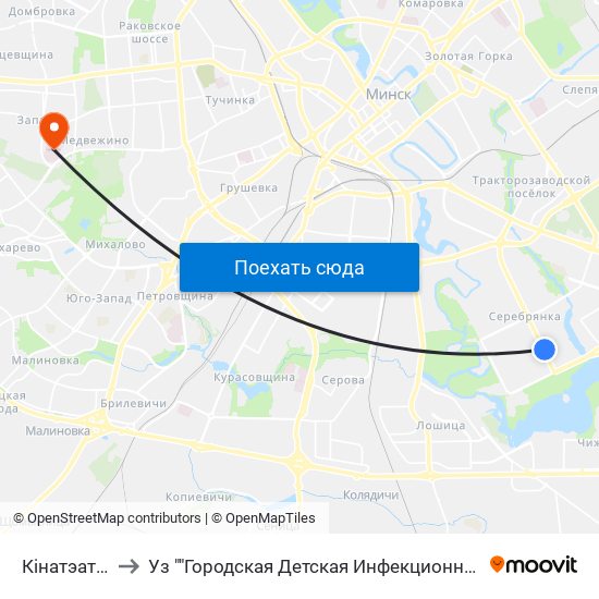 Кінатэатр Салют to Уз ""Городская Детская Инфекционная Клиническая Больница"" map