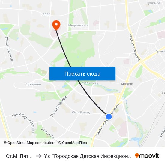 Ст.М. Пятроўшчына to Уз ""Городская Детская Инфекционная Клиническая Больница"" map