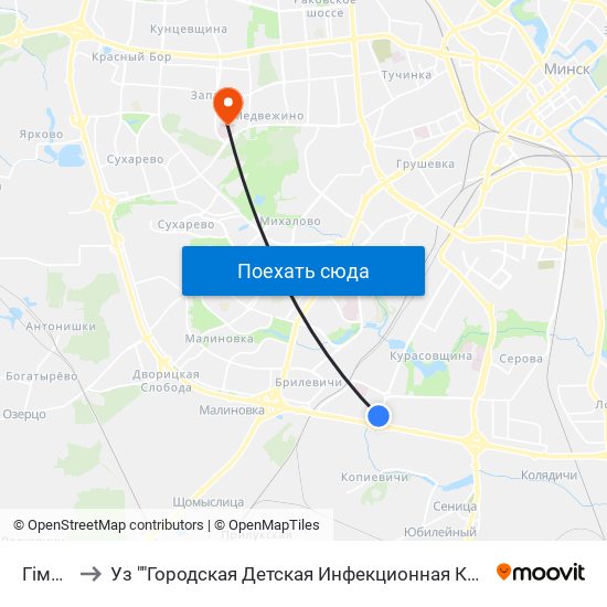 Гімназія to Уз ""Городская Детская Инфекционная Клиническая Больница"" map