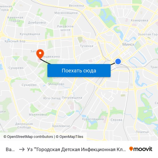 Вакзал to Уз ""Городская Детская Инфекционная Клиническая Больница"" map