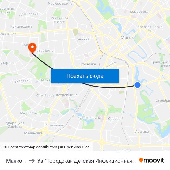 Маякоўскага to Уз ""Городская Детская Инфекционная Клиническая Больница"" map