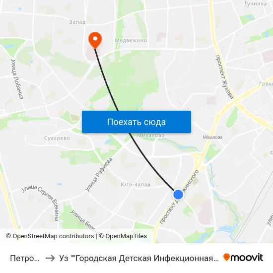 Петровщина to Уз ""Городская Детская Инфекционная Клиническая Больница"" map