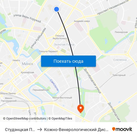 Студэнцкая Паліклініка to Кожно-Венерологический Диспансер, Филиал №1 map