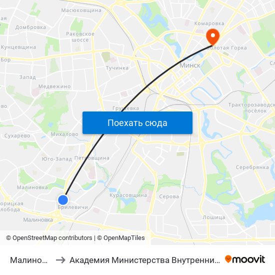 Малиновка to Академия Министерства Внутренних Дел map
