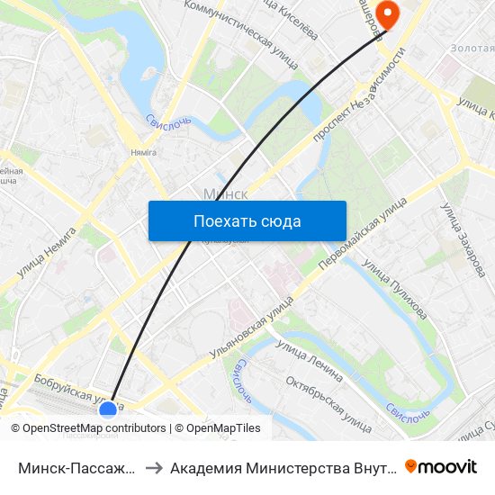 Минск-Пассажирский to Академия Министерства Внутренних Дел map