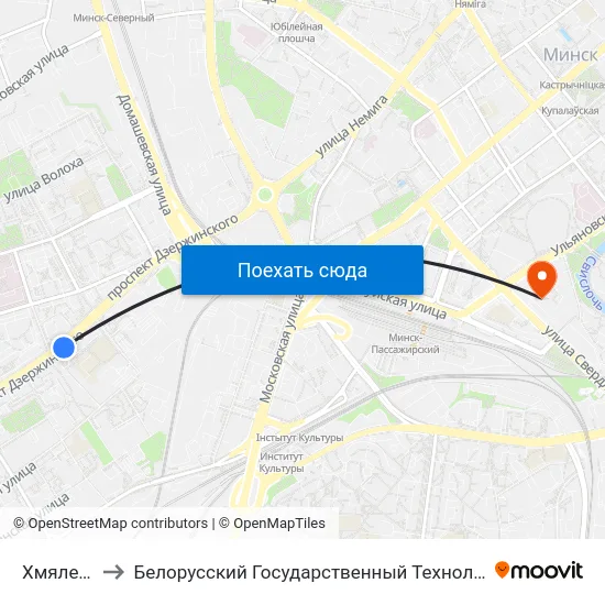 Хмялеўскага to Белорусский Государственный Технологический Университет map