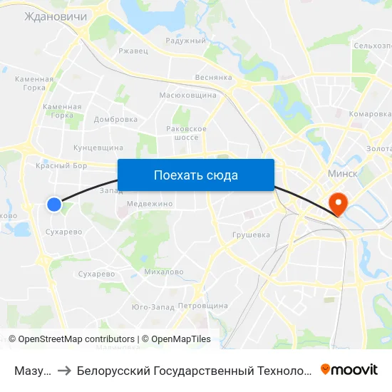 Мазурава to Белорусский Государственный Технологический Университет map