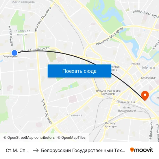 Ст.М. Спартыўная to Белорусский Государственный Технологический Университет map