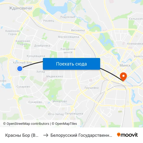 Красны Бор (Высадка Пасажыраў) to Белорусский Государственный Технологический Университет map