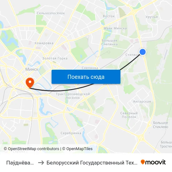 Паўднёвая (Южная) to Белорусский Государственный Технологический Университет map