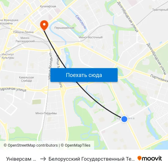 Універсам Серабранка to Белорусский Государственный Технологический Университет map