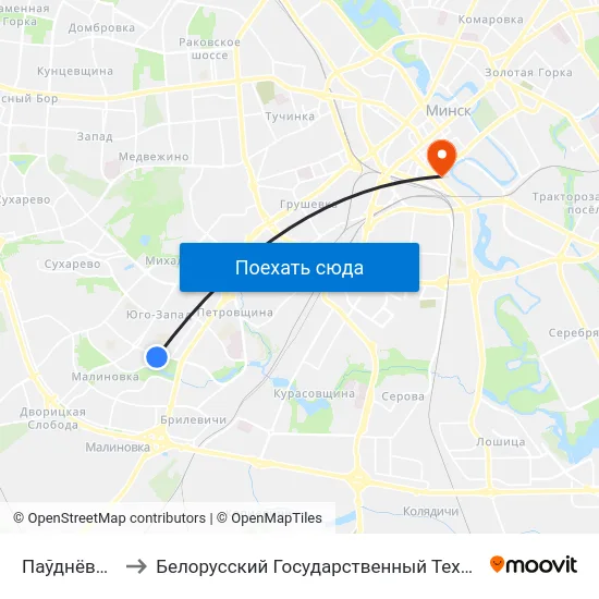 Паўднёвы Захад-2 to Белорусский Государственный Технологический Университет map