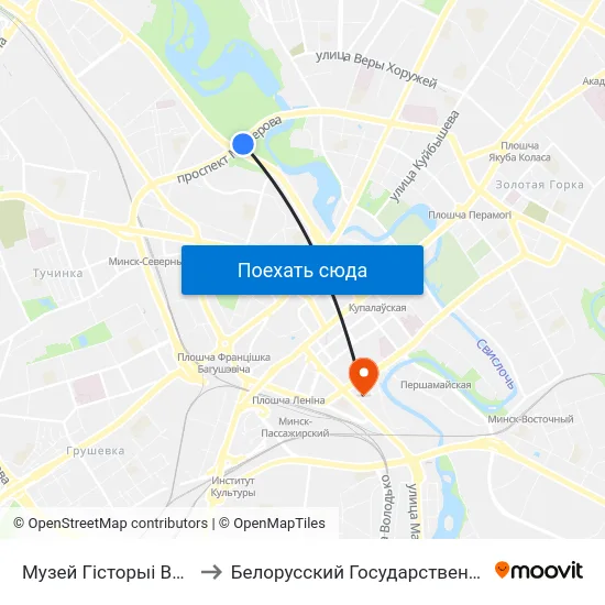 Музей Гісторыі Вялікай Айчыннай Вайны to Белорусский Государственный Технологический Университет map